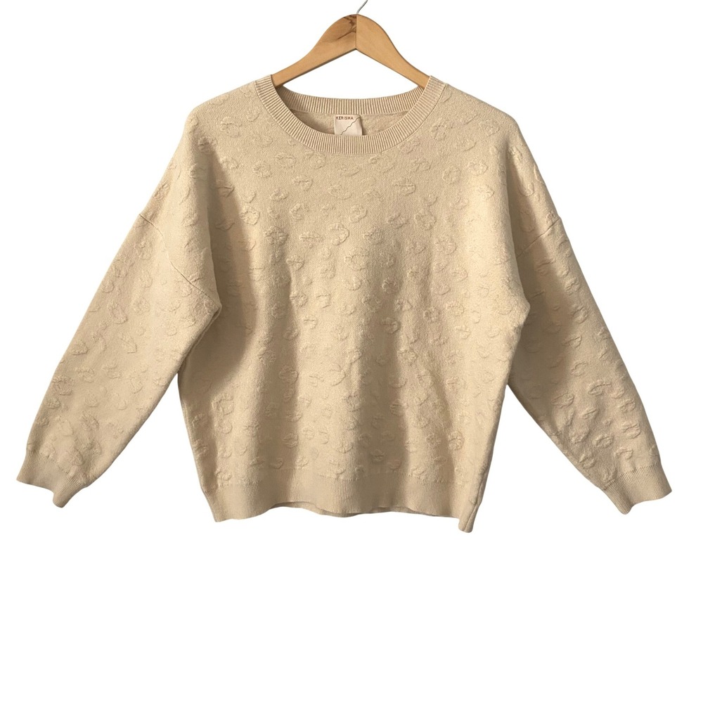 Kerisma Cream Raised Textured Knit Angora Blend Sweater S/M Chic Neutral Ivory